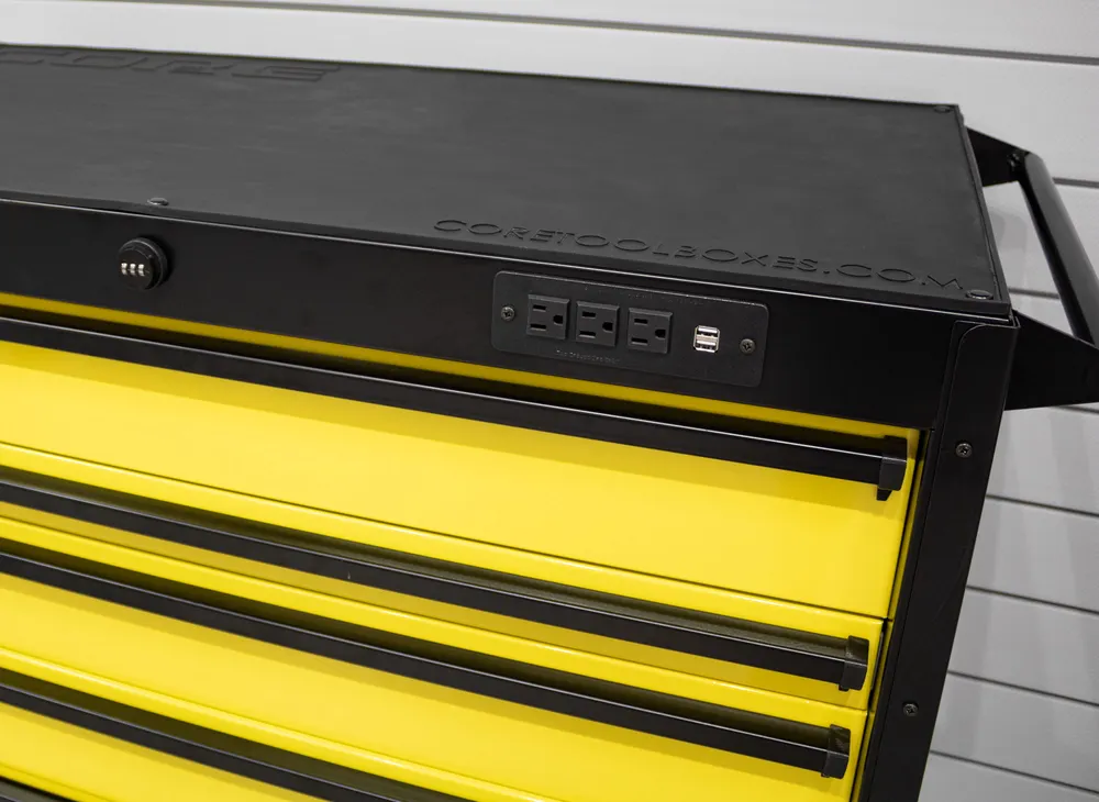 CORE toolbox power bar with three outlets and USB ports