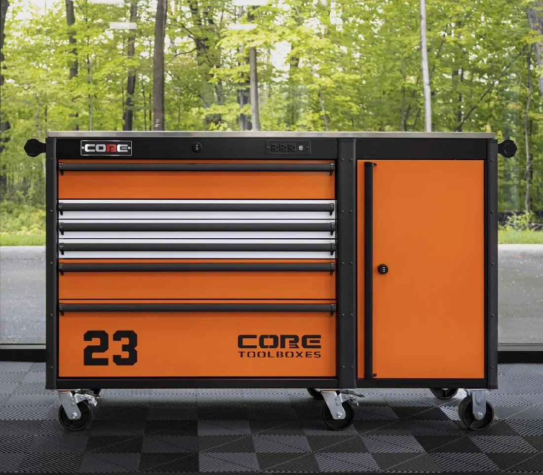 Orange CORE toolbox with side locker and stainless top