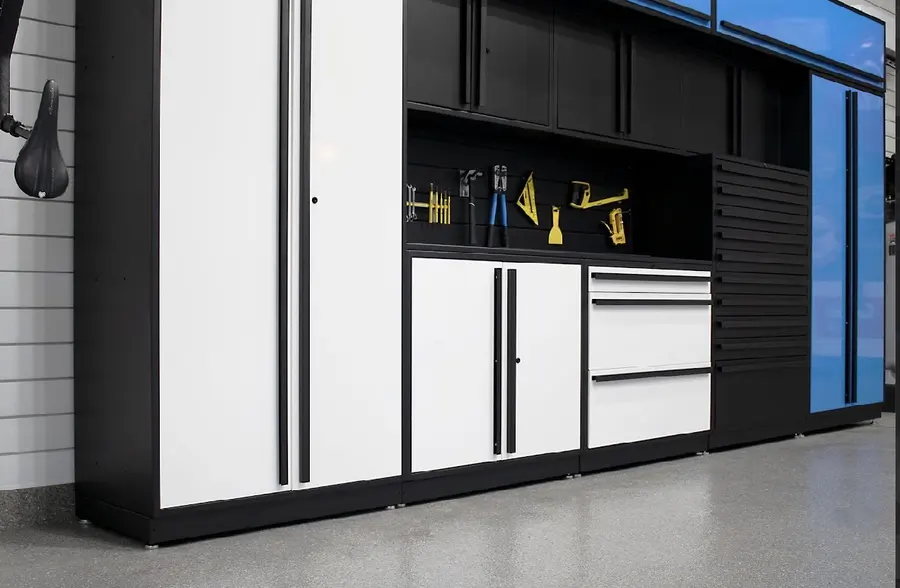 Fusion Plus cabinets in white, black and blue